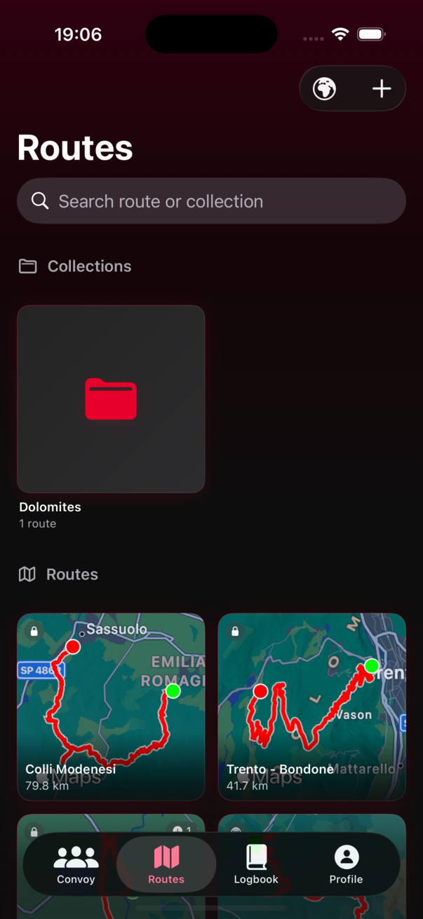 Konvyo saved and downloaded route list
